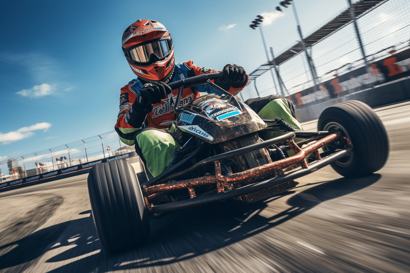 a person riding a go kart on a track