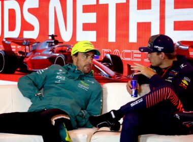 Fernando Alonso and Max Verstappen discussing