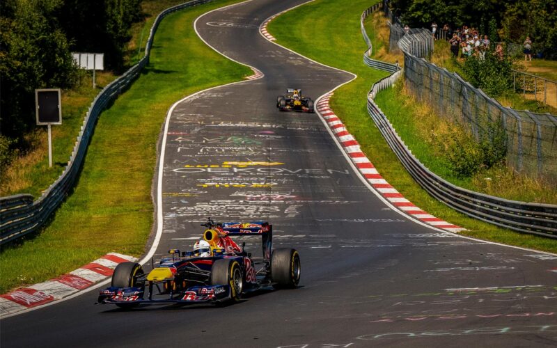Red Bull f1 cars driving at Nurburgring