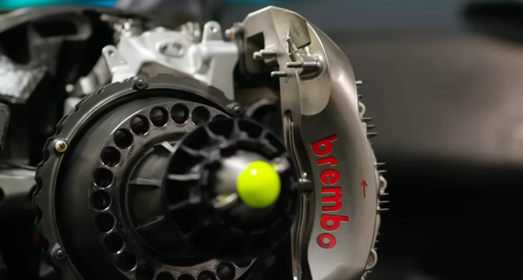 a close up of a brake with a ball on it