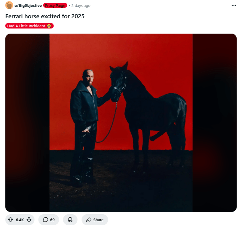 Een man die naast een zwart paard staat