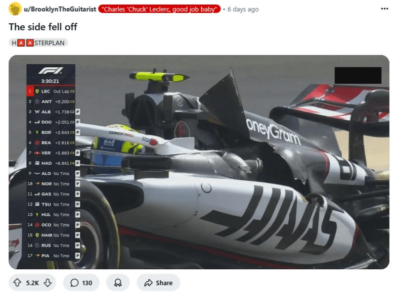 Een screenshot van een raceauto op een baan