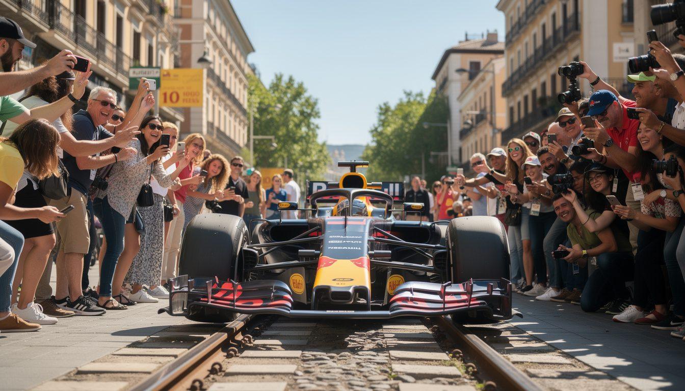 Ein Red Bull F1-Auto wurde unerwartet auf Madrids Eisenbahnschienen gesehen, was Amüsement und Unglauben unter den Fans auslöste, die ausriefen: 'Das kann nicht ernst gemeint sein!'