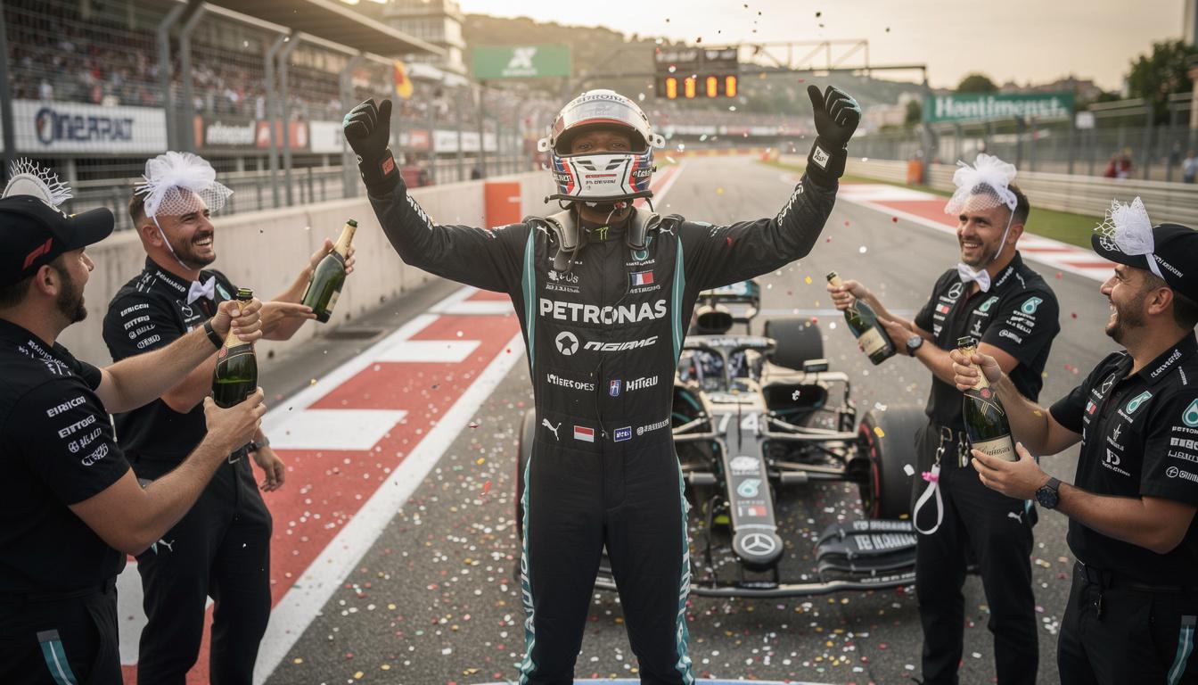 lewis hamilton's emotional victory leads to a hilarious and unforgettable wedding celebration filled with joy and laughter.