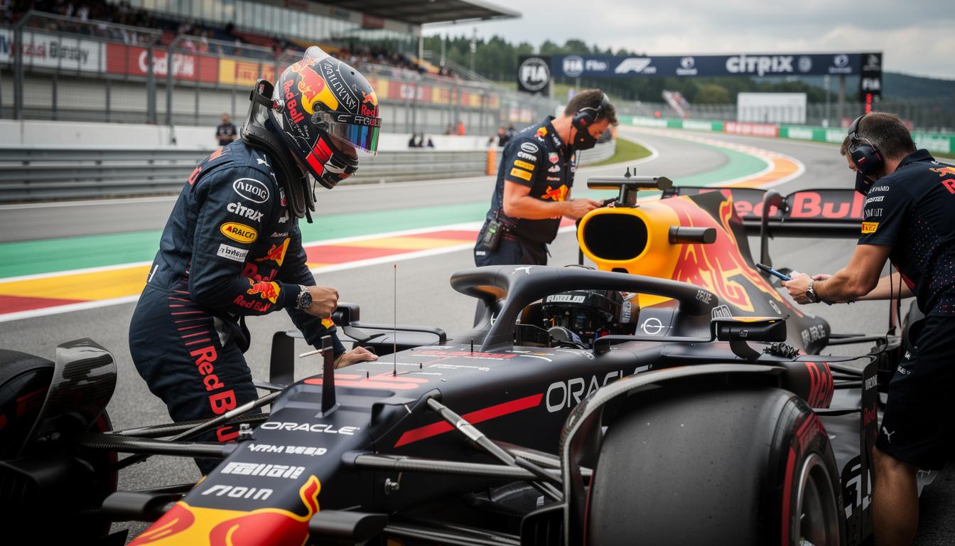 red bull is investigating a rear wing malfunction on verstappen's car, keeping all options open as they prepare for the spa race.
