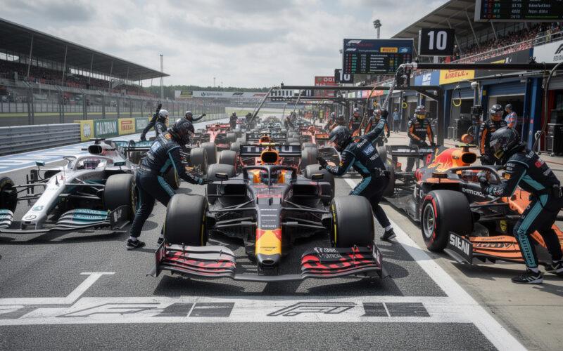 an unusual pit lane mishap causes a massive traffic jam, disrupting the race and leaving drivers stuck in chaos.